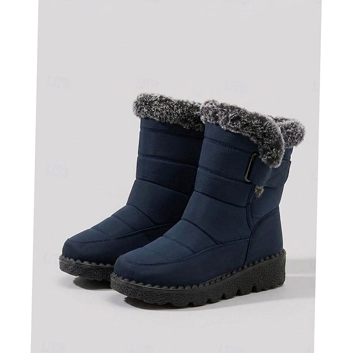 Women's Fur-Trimmed Quilted Slip-On Winter Snow Boots - Blue