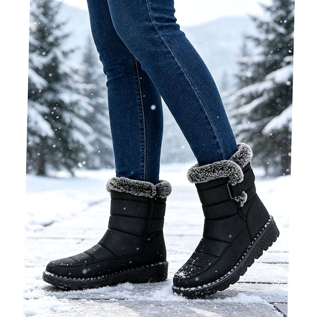 Women's Fur-Trimmed Quilted Slip-On Winter Snow Boots