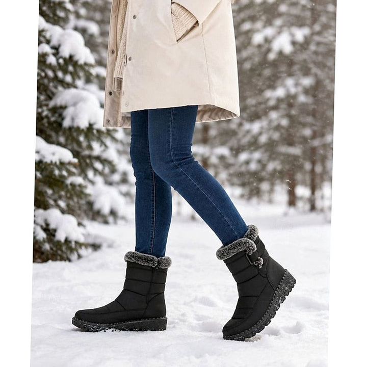 Women's Fur-Trimmed Quilted Slip-On Winter Snow Boots