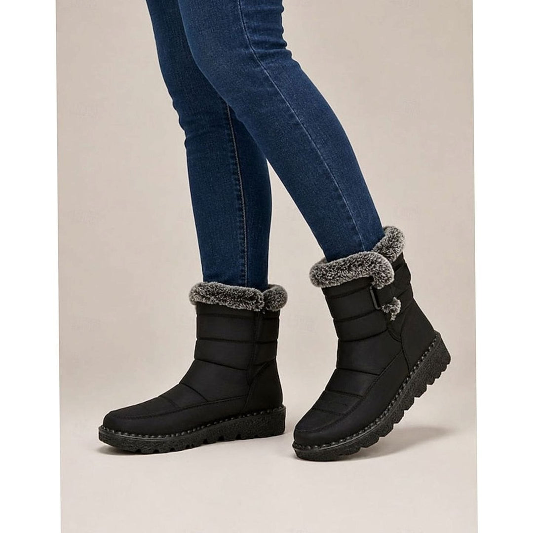 Women's Fur-Trimmed Quilted Slip-On Winter Snow Boots