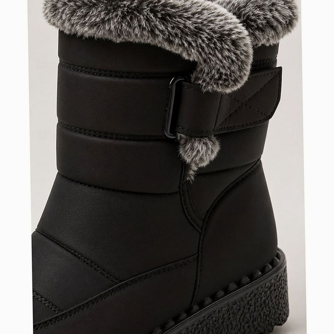 Women's Fur-Trimmed Quilted Slip-On Winter Snow Boots