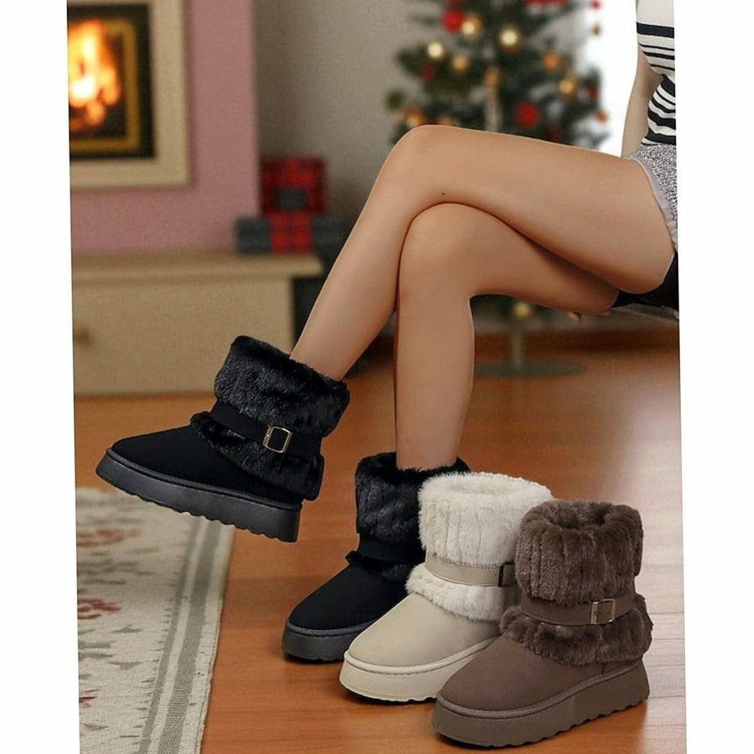 Women's Fur-Trimmed Slip-On Winter Snow Boots