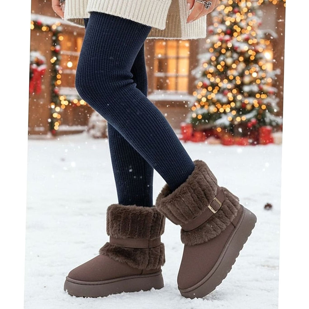 Women's Fur-Trimmed Slip-On Winter Snow Boots - Coffee