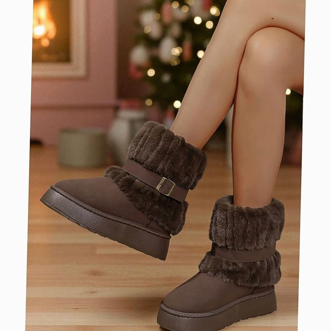Women's Fur-Trimmed Slip-On Winter Snow Boots