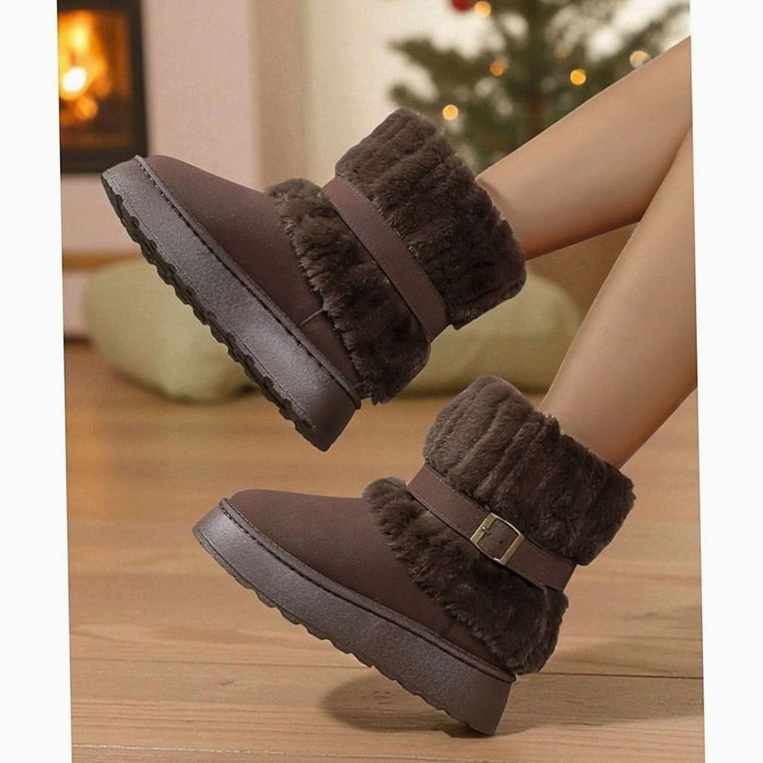 Women's Fur-Trimmed Slip-On Winter Snow Boots