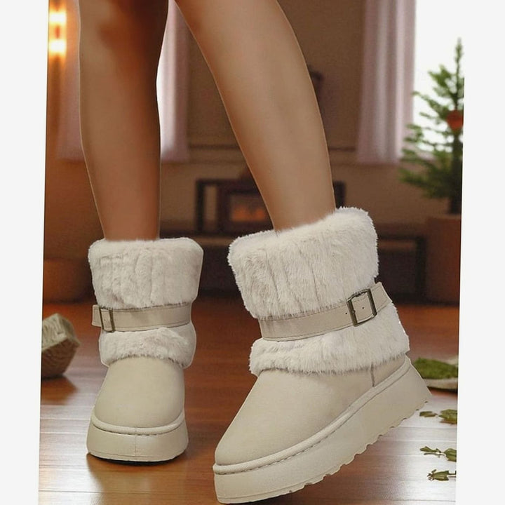 Women's Fur-Trimmed Slip-On Winter Snow Boots