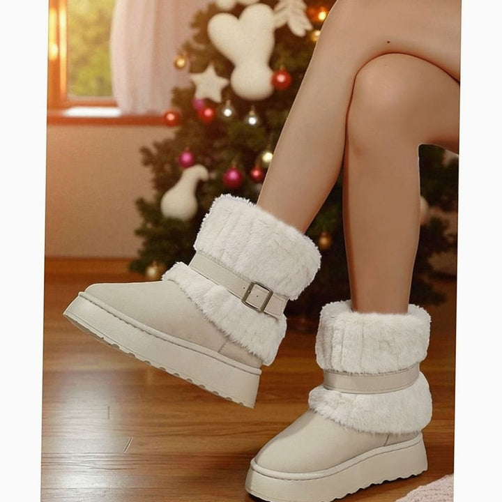 Women's Fur-Trimmed Slip-On Winter Snow Boots