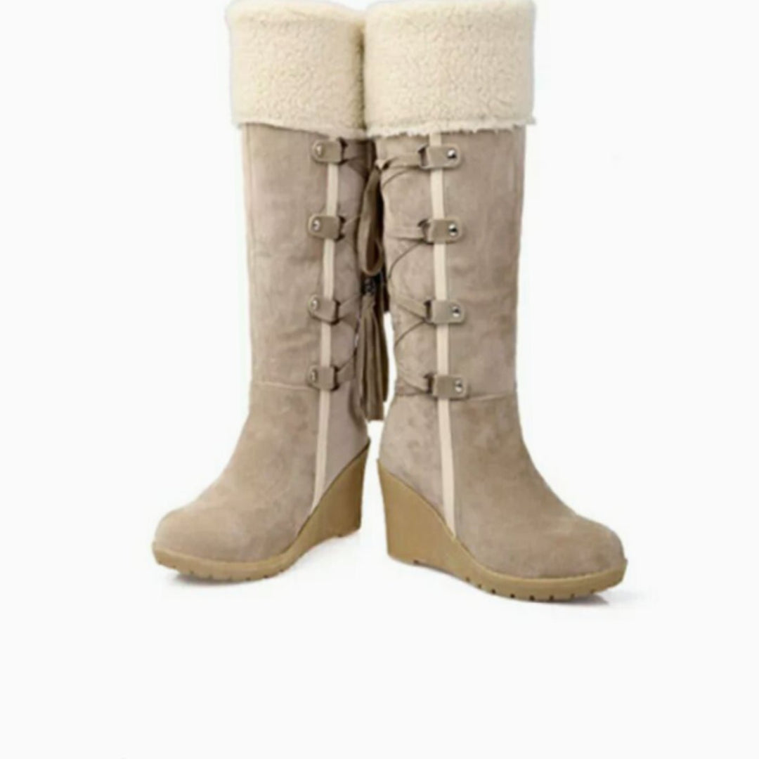 Women's Fur-Trimmed Wedge Knee-High Winter Boots