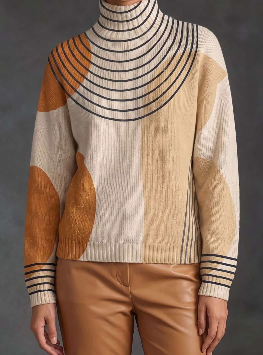 Women's Geometric Colorblock Long Sleeve Turtleneck Sweater