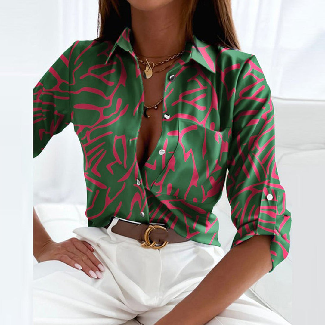 Women's Geometric-Print Button-Down Collared Blouse