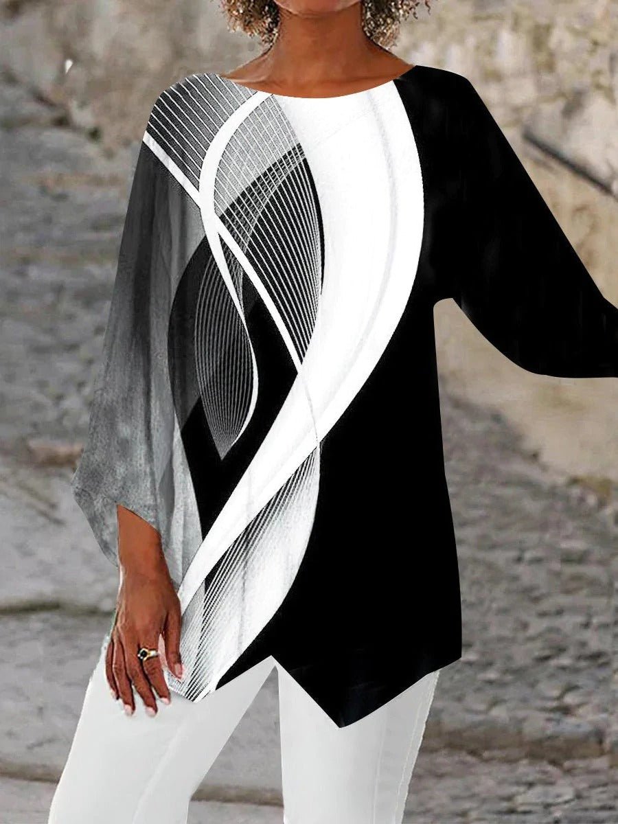 Women's Geometric Print Long Sleeve Asymmetric Tunic Top
