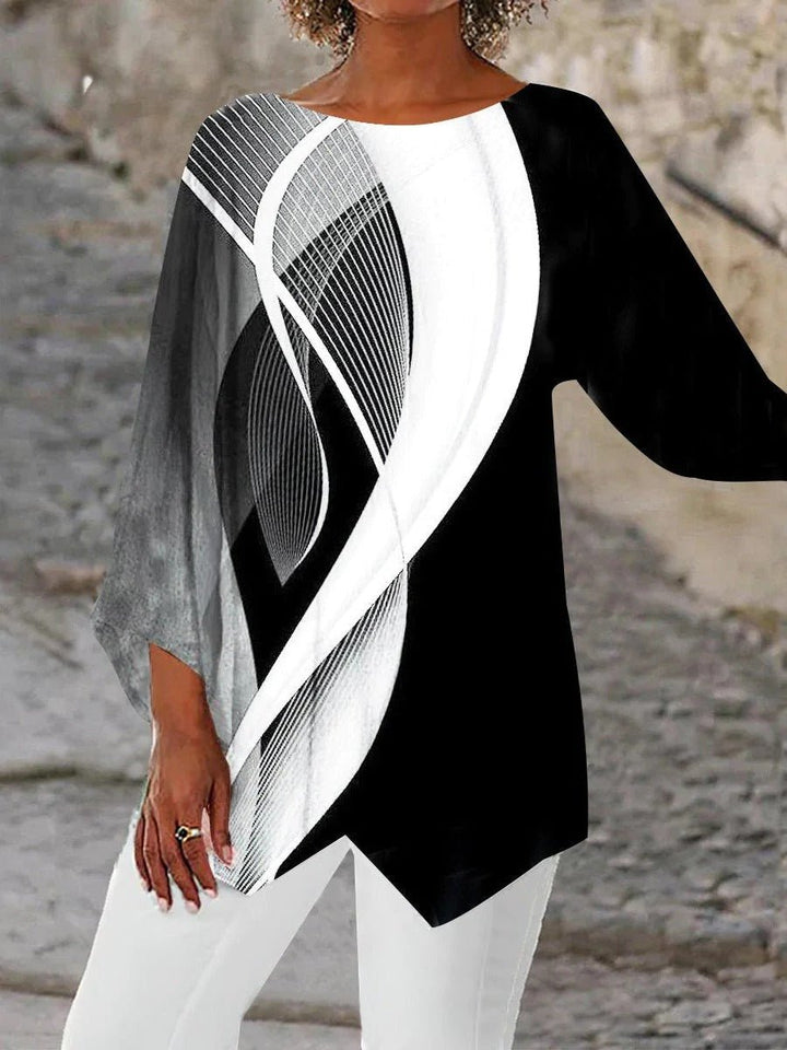 Women's Geometric Print Long Sleeve Asymmetric Tunic Top