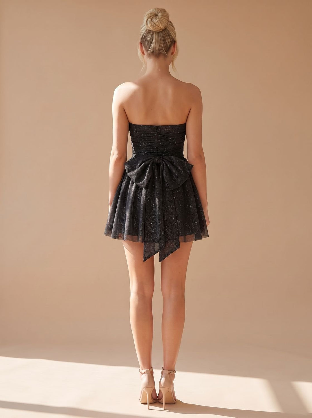 Women's Glitter Pleated Bustier Mini Christmas Party Dress