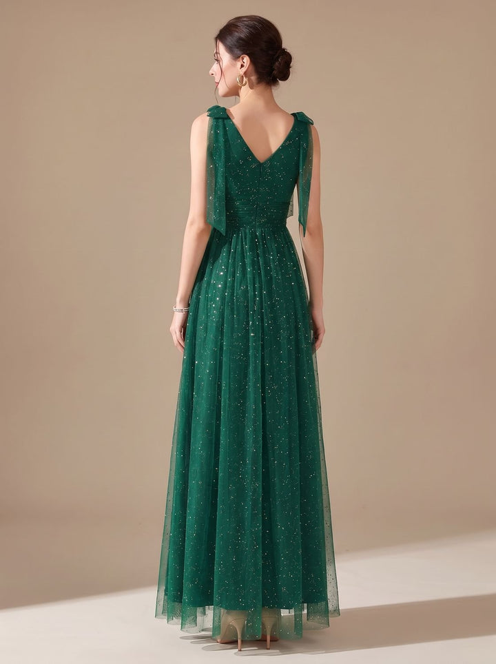 Women's Glitter Sequin V-Neck Sleeveless Floor-Length Formal Gown
