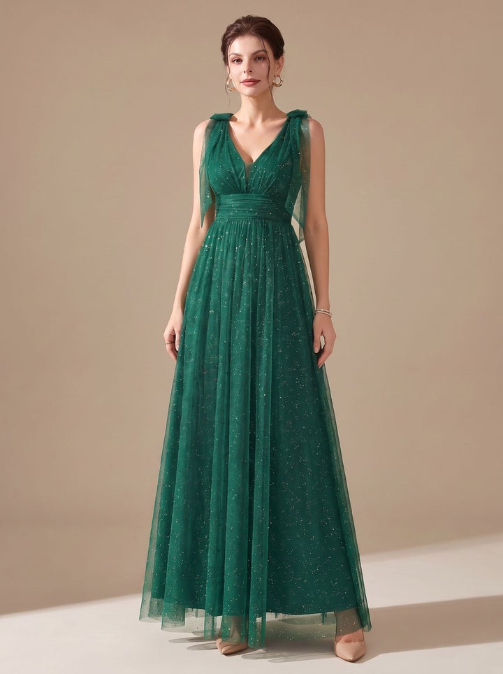 Women's Glitter Sequin V-Neck Sleeveless Floor-Length Formal Gown