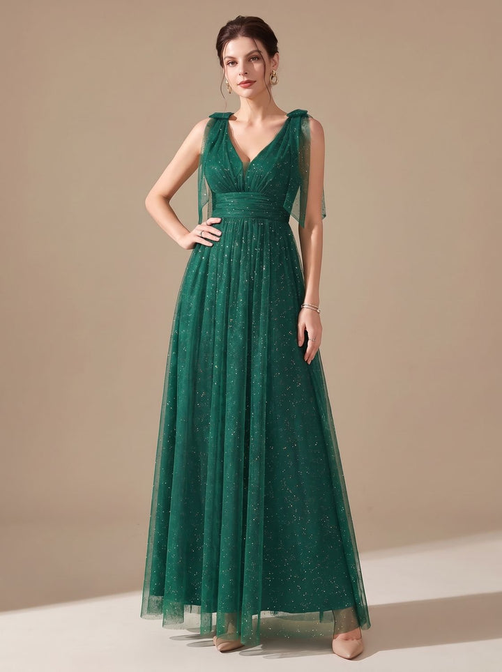 Women's Glitter Sequin V-Neck Sleeveless Floor-Length Formal Gown