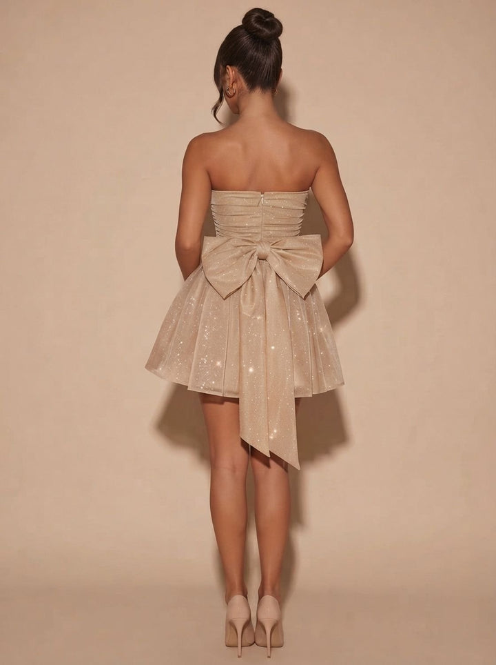 Women's Glitter Strapless Flared Mini Sequin Dress