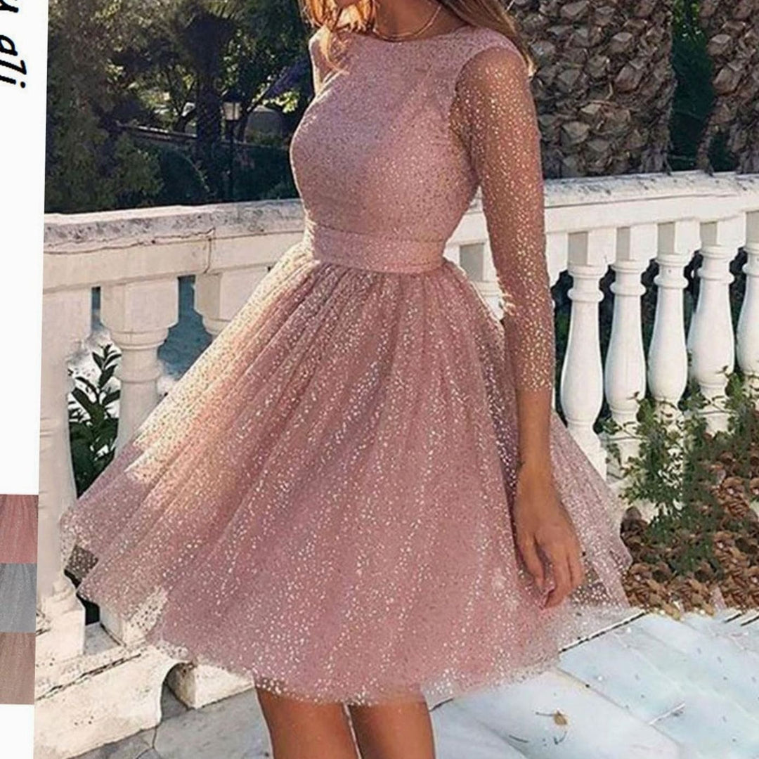 Women's Glitter Tulle Long-Sleeve Occasion Dress
