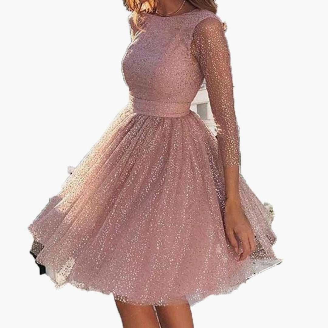Women's Glitter Tulle Long-Sleeve Occasion Dress