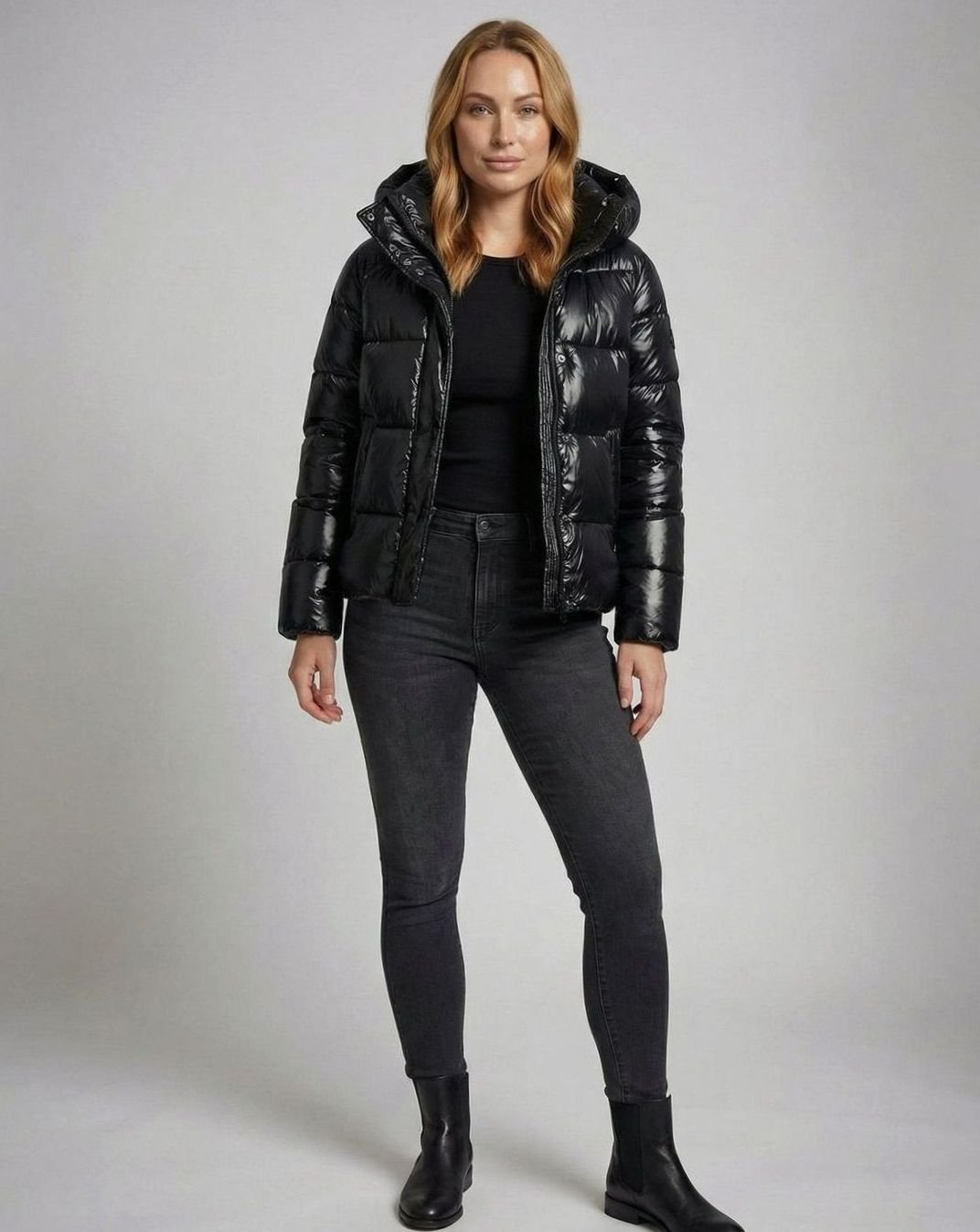 Women's Glossy Hooded Loose-Fit Quilted Jacket