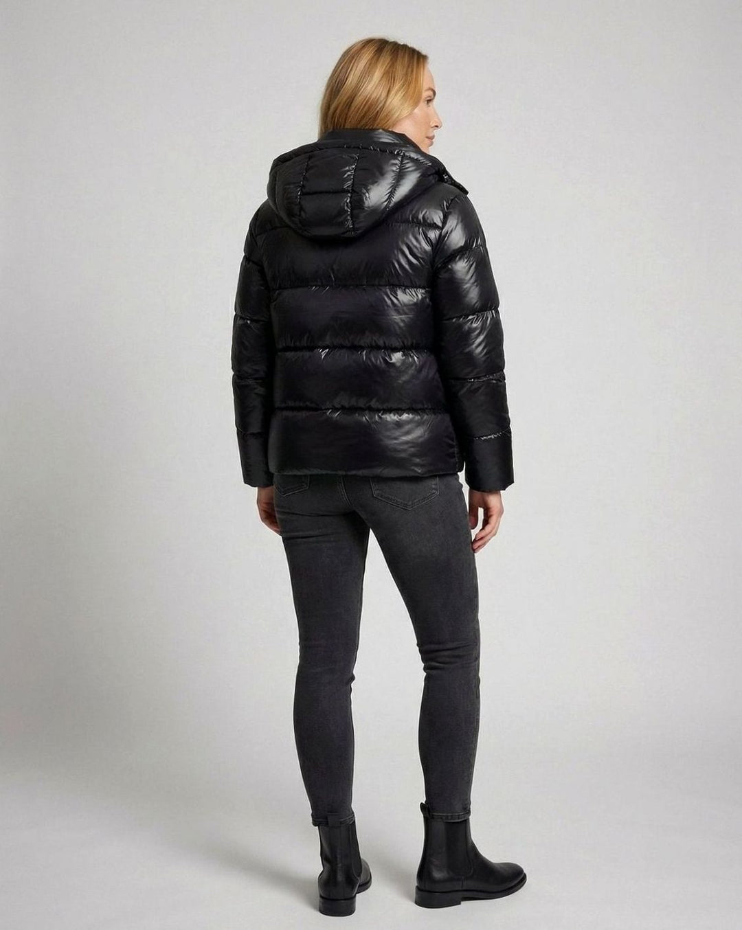 Women's Glossy Hooded Loose-Fit Quilted Jacket