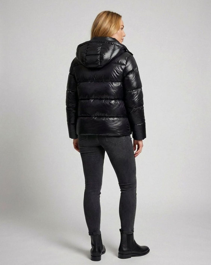 Women's Glossy Hooded Loose-Fit Quilted Jacket
