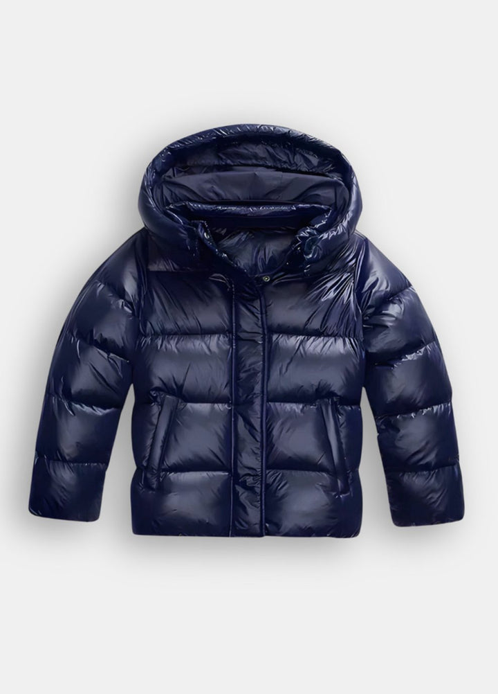 Women's Glossy Hooded Loose-Fit Quilted Jacket - Blue