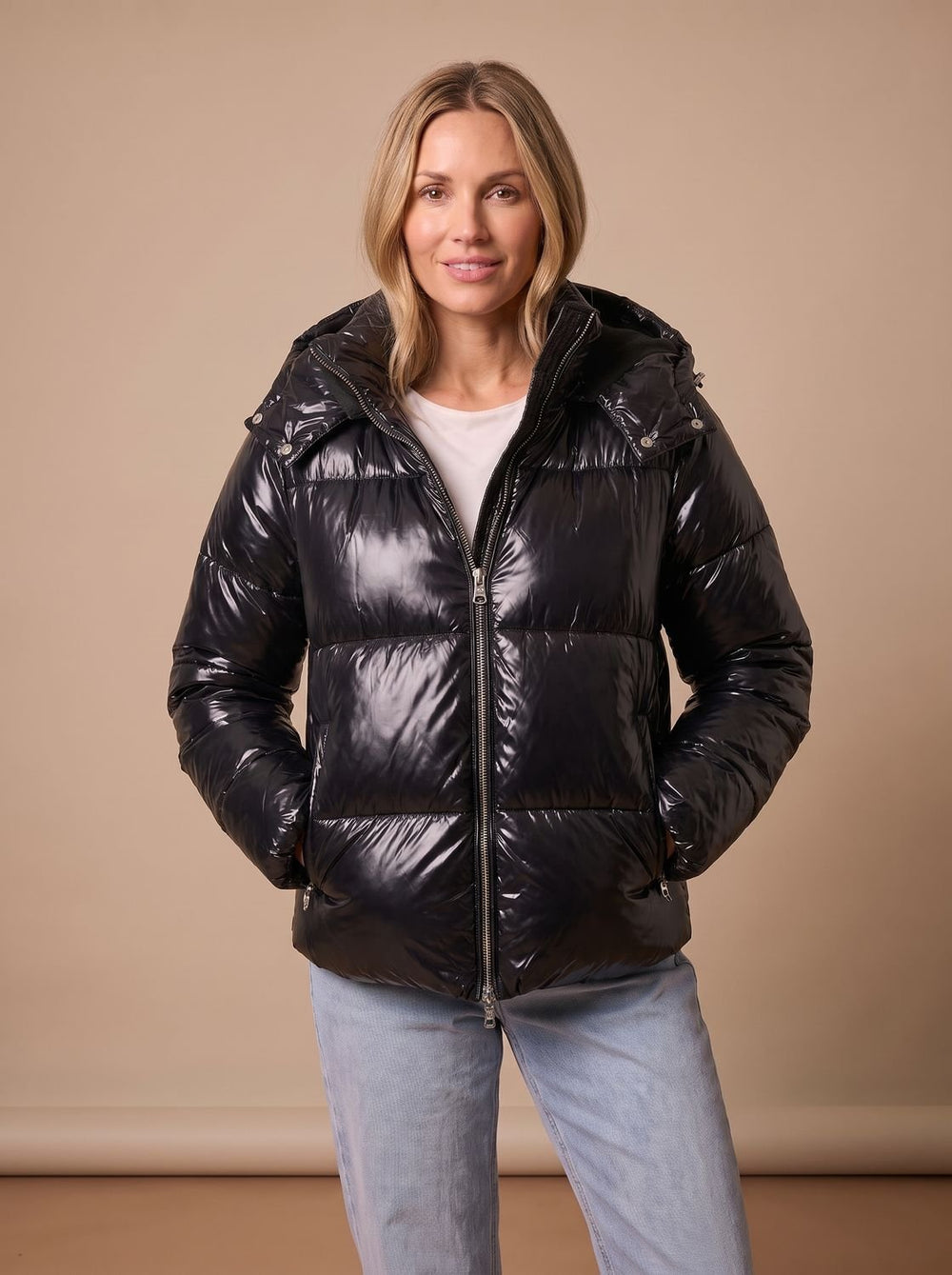Women's Glossy Hooded Quilted Puffer Jacket