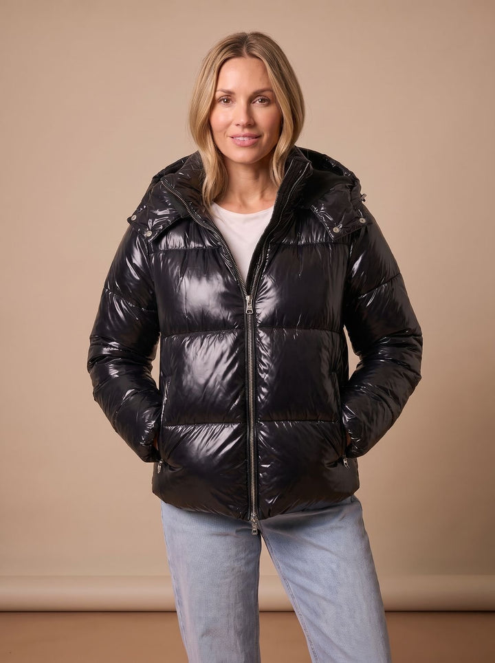 Women's Glossy Hooded Quilted Puffer Jacket