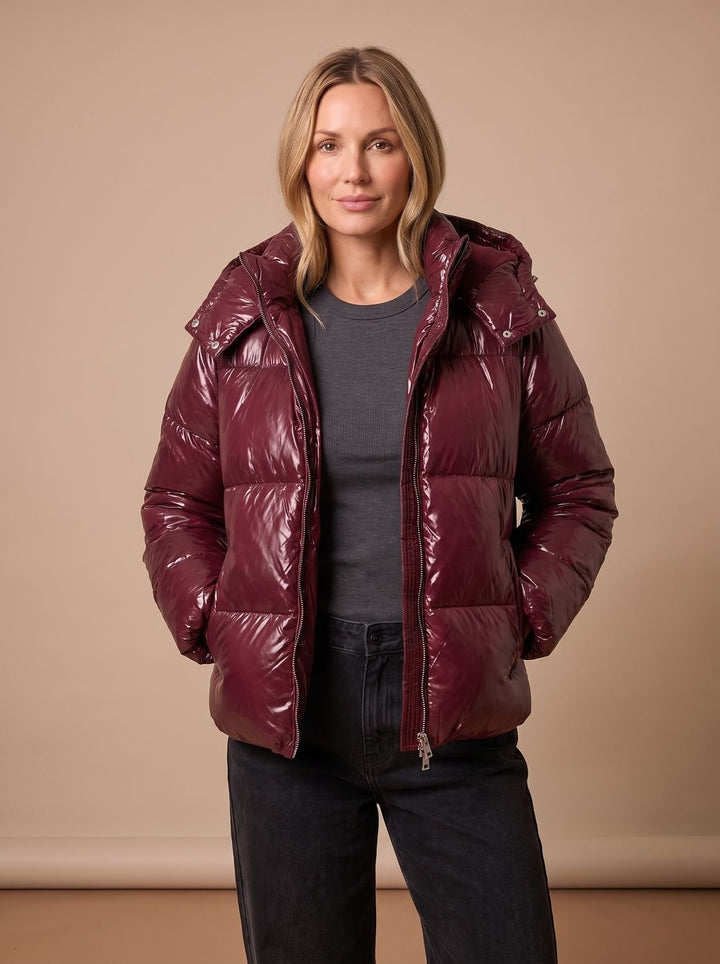 Women's Glossy Hooded Quilted Puffer Jacket