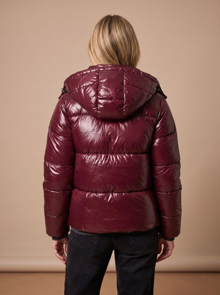 Women's Glossy Hooded Quilted Puffer Jacket