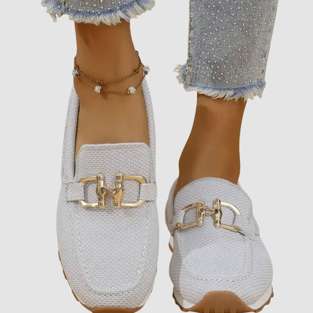 Women's Gold-Buckle Slip-On Sneaker Loafer - White