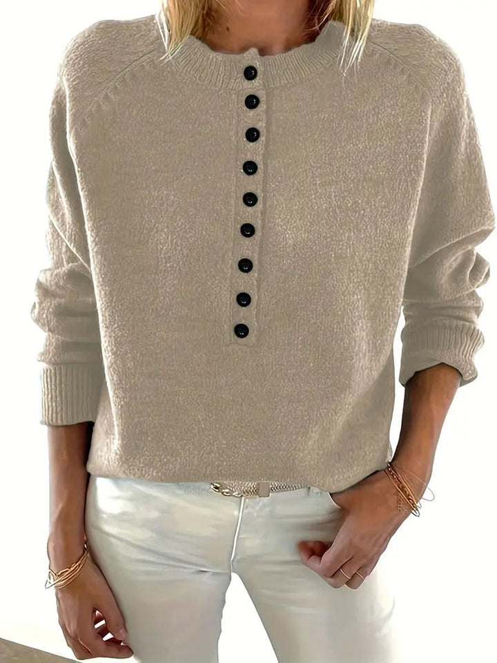Women's Half-Button V-Neck Long Sleeve Knit Sweater