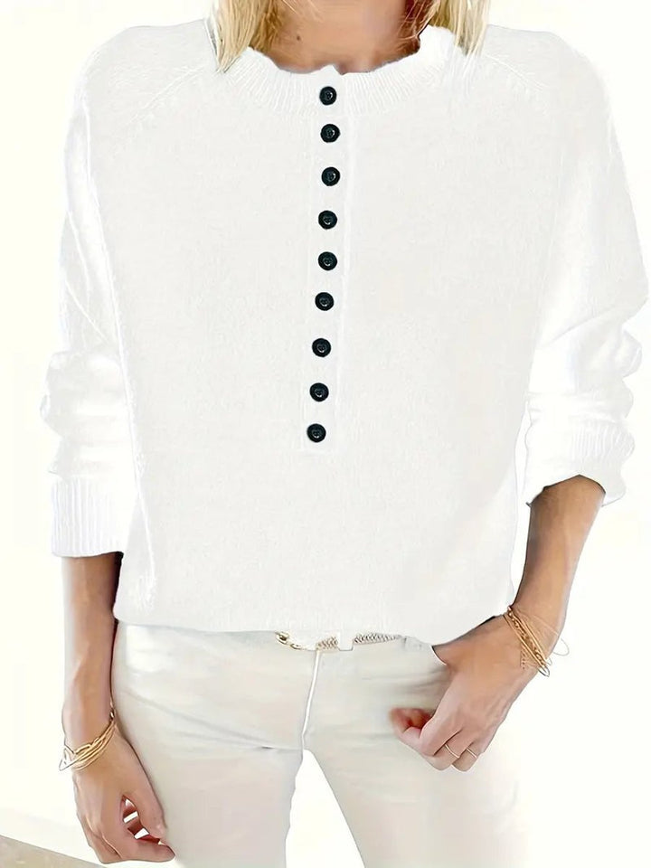 Women's Half-Button V-Neck Long Sleeve Knit Sweater