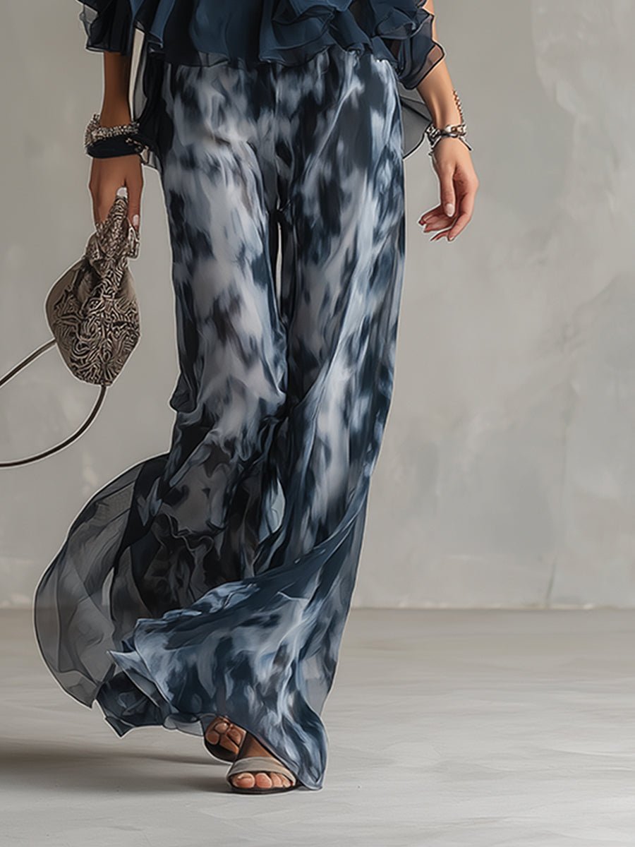 Women's Halter Neck Ruffle Blouse Wide-Leg Two-Piece Set