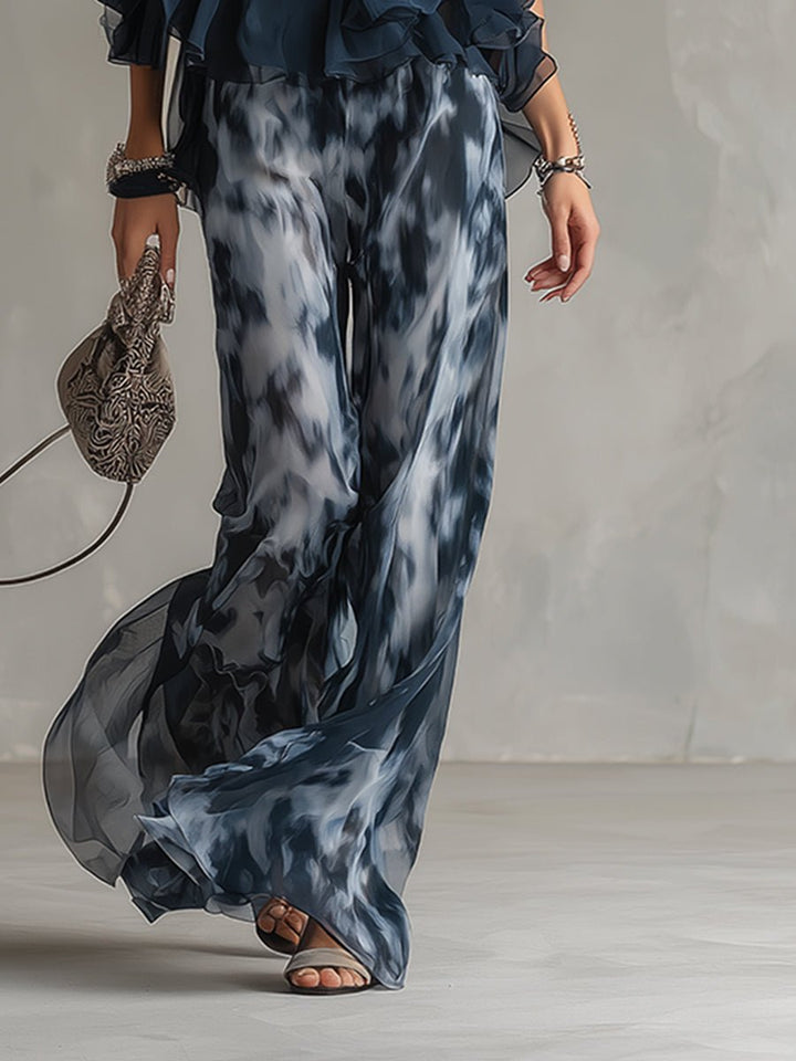 Women's Halter Neck Ruffle Blouse Wide-Leg Two-Piece Set