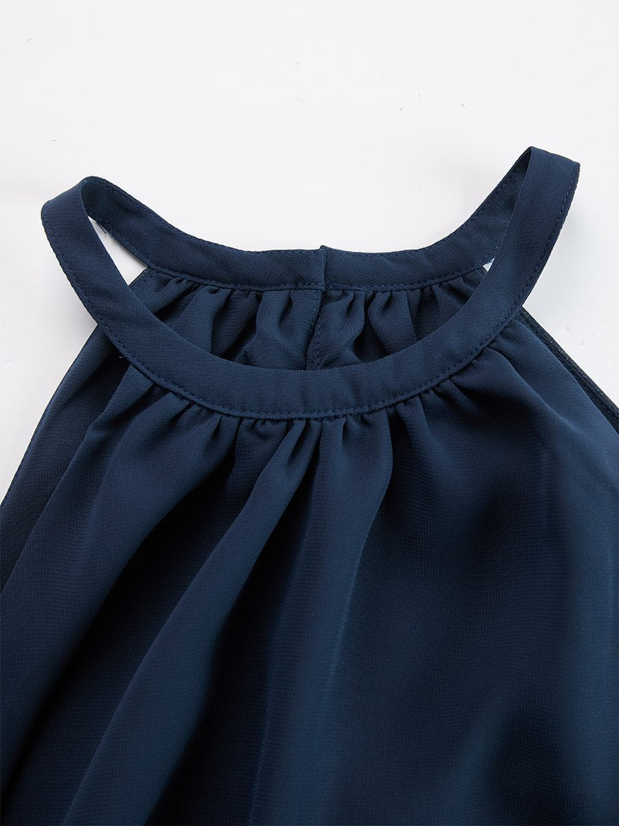Women's Halter Neck Ruffle Blouse Wide-Leg Two-Piece Set