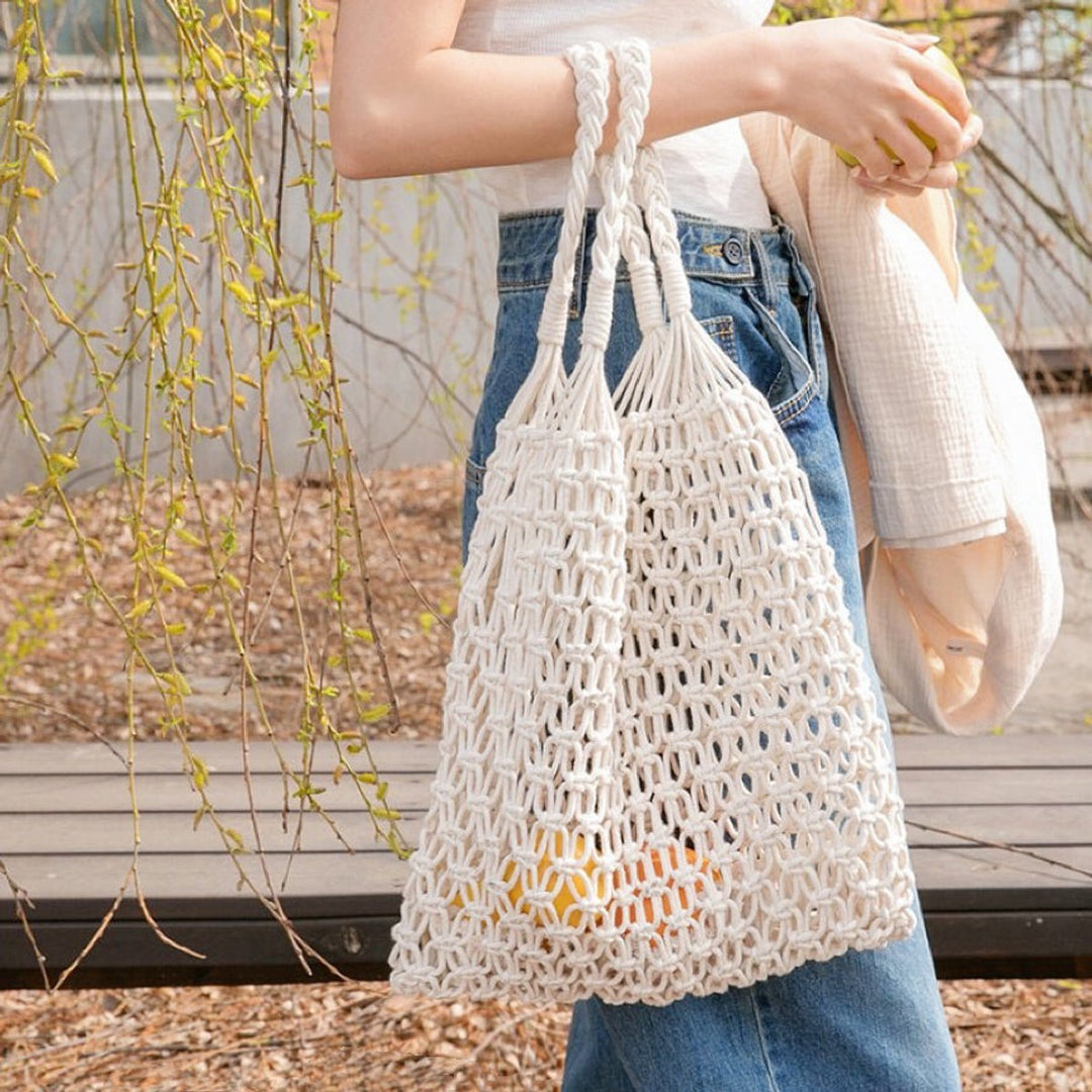 Women's Handwoven Cotton Macrame Market Tote Bag