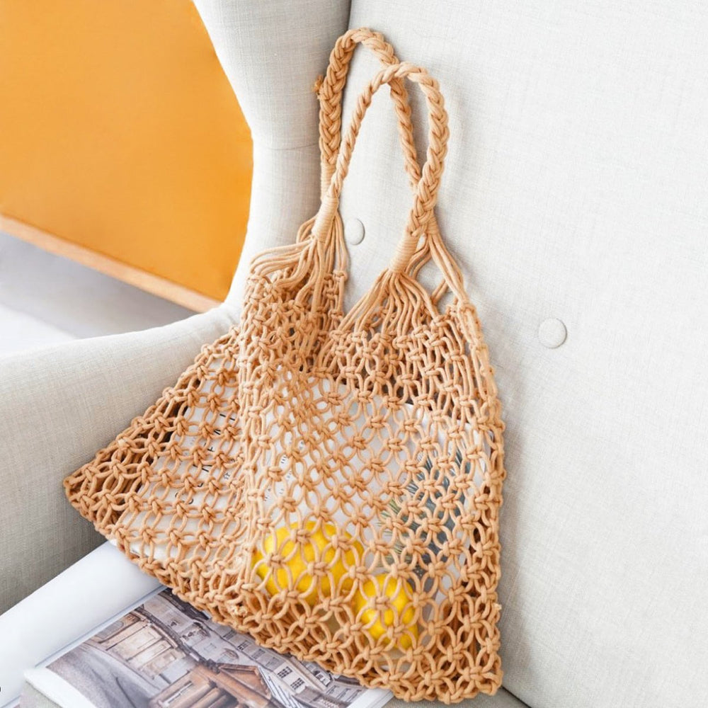 Women's Handwoven Cotton Macrame Market Tote Bag