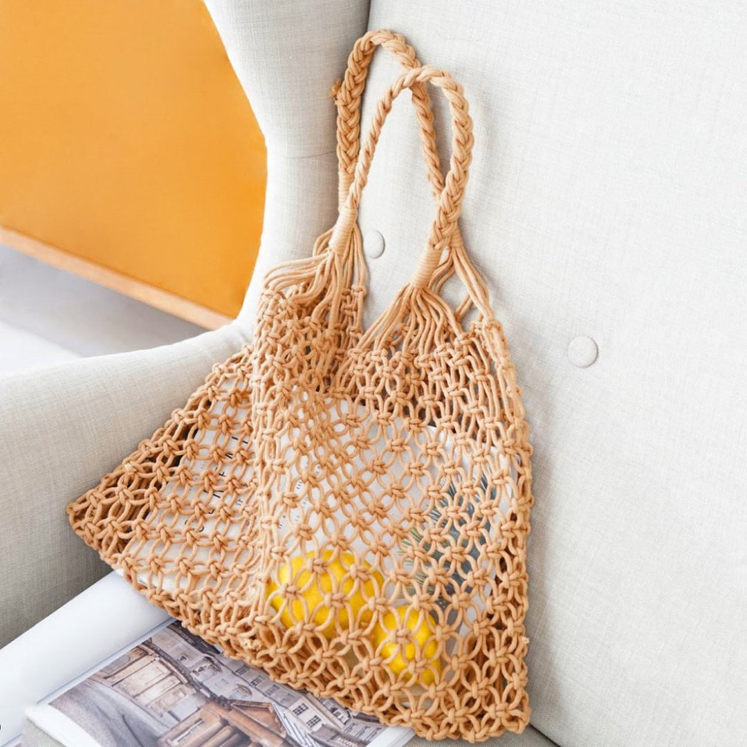 Women's Handwoven Cotton Macrame Market Tote Bag