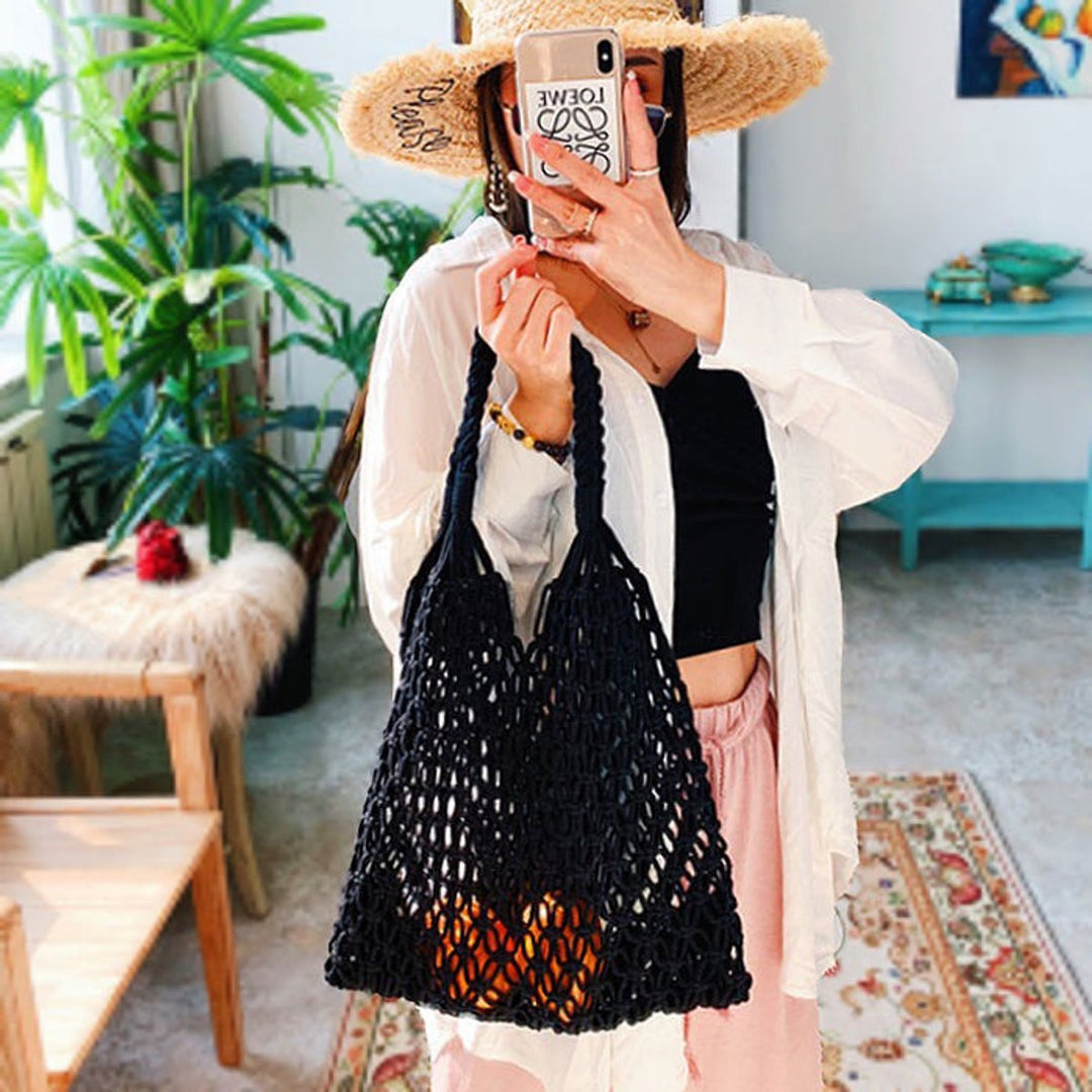 Women's Handwoven Cotton Macrame Market Tote Bag