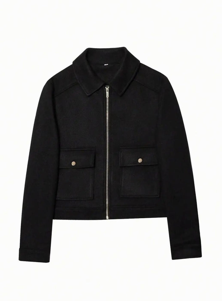Women's High-Neck Stand Collar Wool Blend Cropped Coat