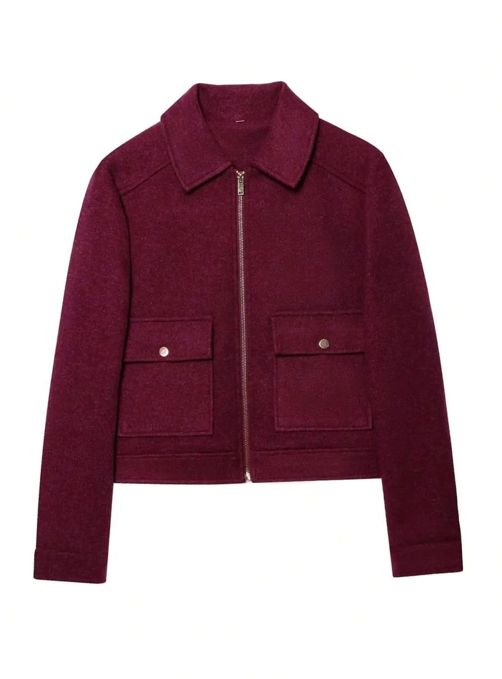 Women's High-Neck Stand Collar Wool Blend Cropped Coat - Burgundy
