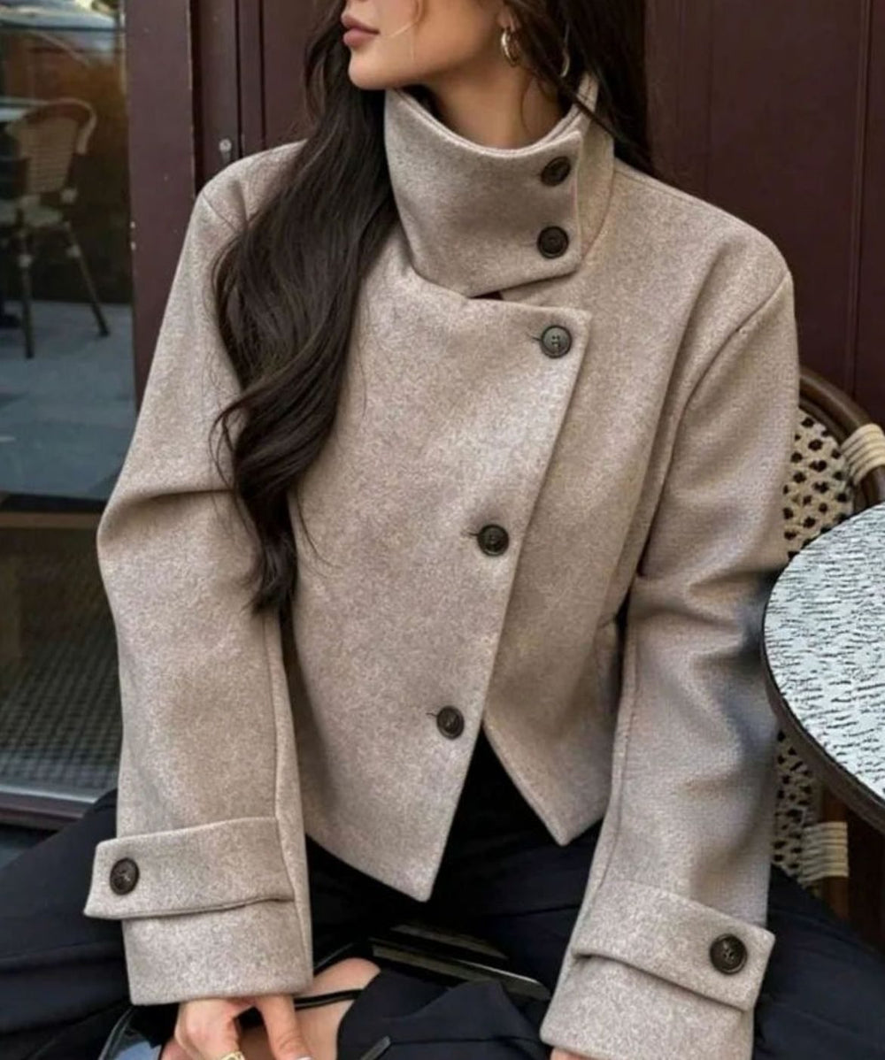 Women's High-Neck Stand Collar Wool Blend Cropped Coat