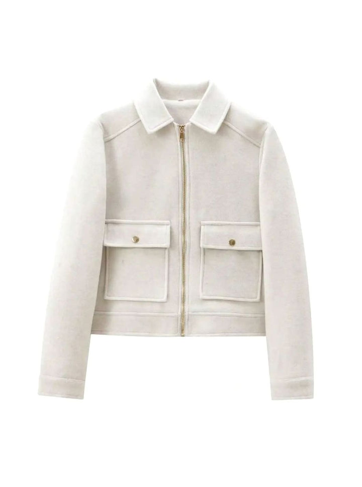 Women's High-Neck Stand Collar Wool Blend Cropped Coat