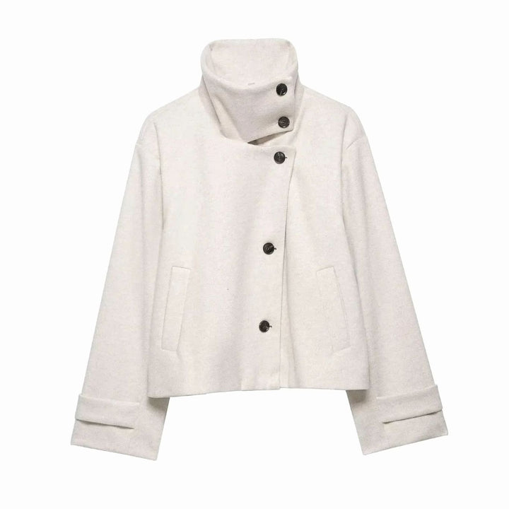 Women's High-Neck Stand Collar Wool Blend Cropped Coat