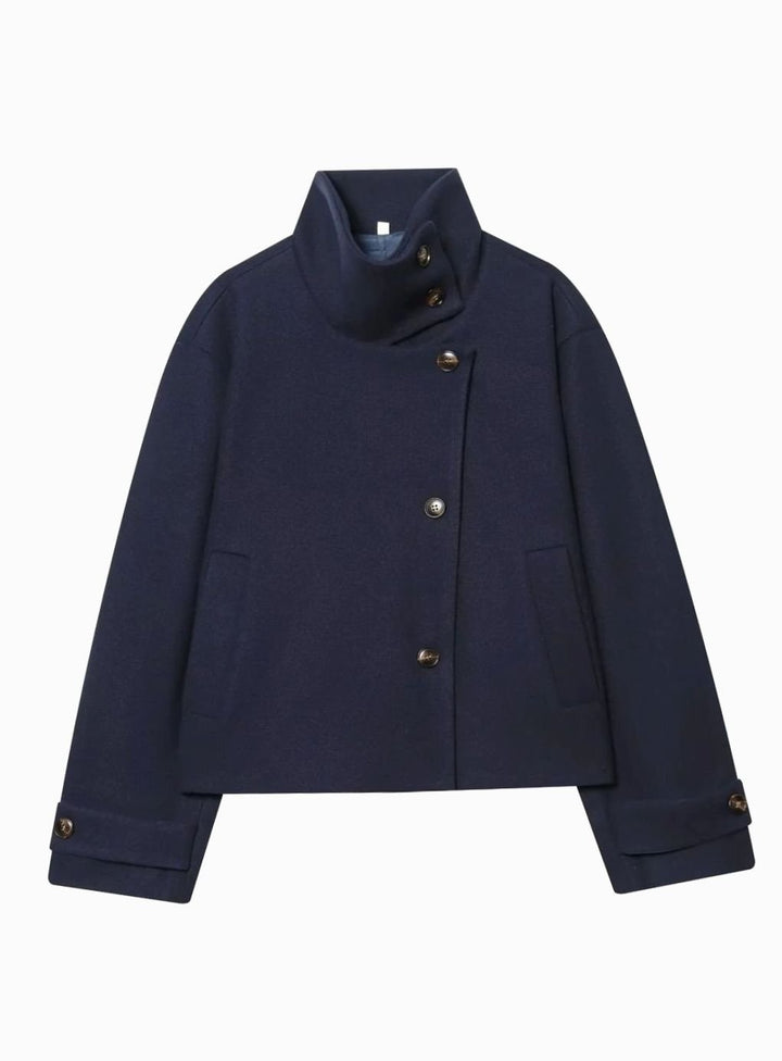 Women's High-Neck Stand Collar Wool Blend Cropped Coat