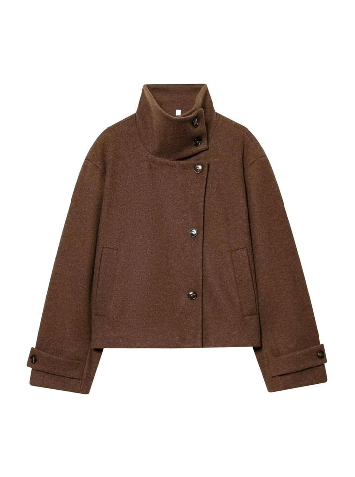 Women's High-Neck Stand Collar Wool Blend Cropped Coat