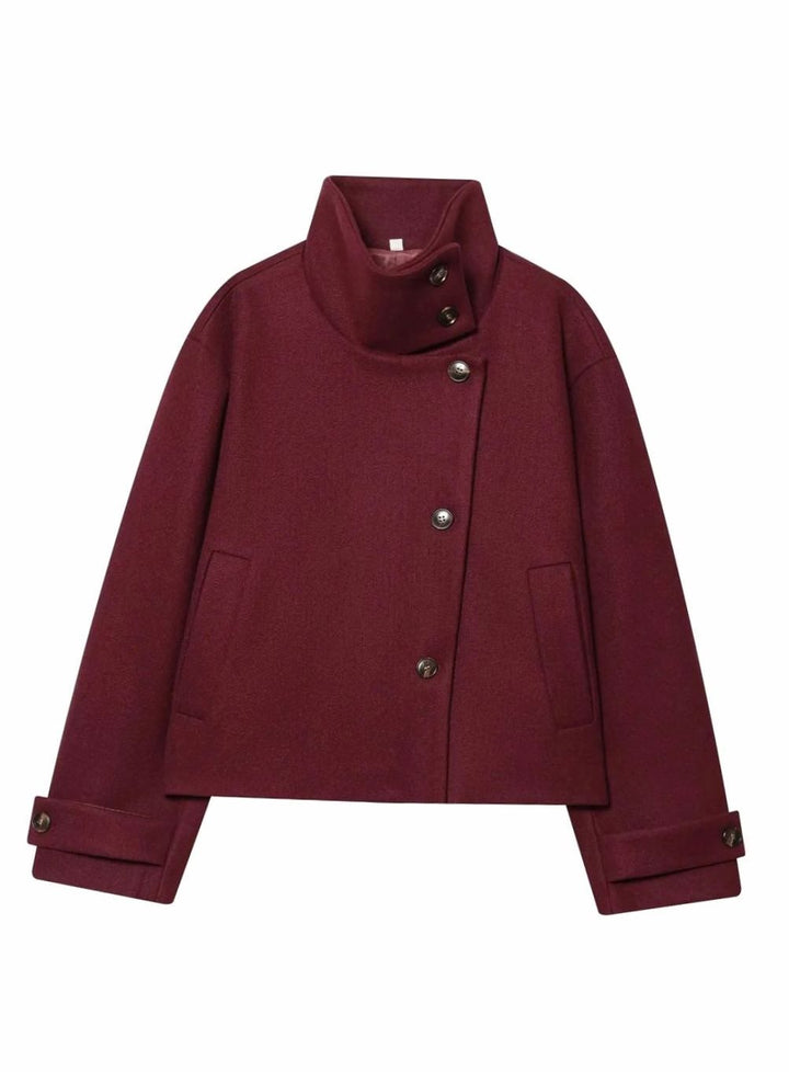 Women's High-Neck Stand Collar Wool Blend Cropped Coat