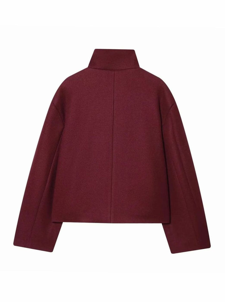 Women's High-Neck Stand Collar Wool Blend Cropped Coat